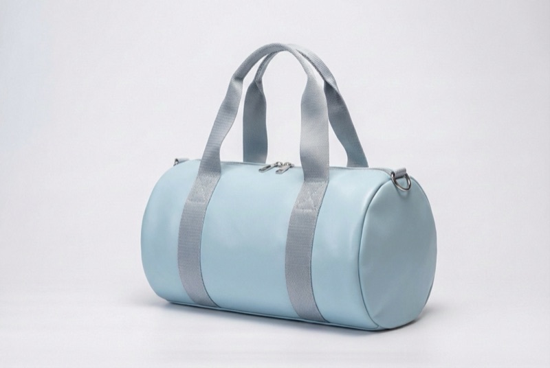 Ice blue leather duffle